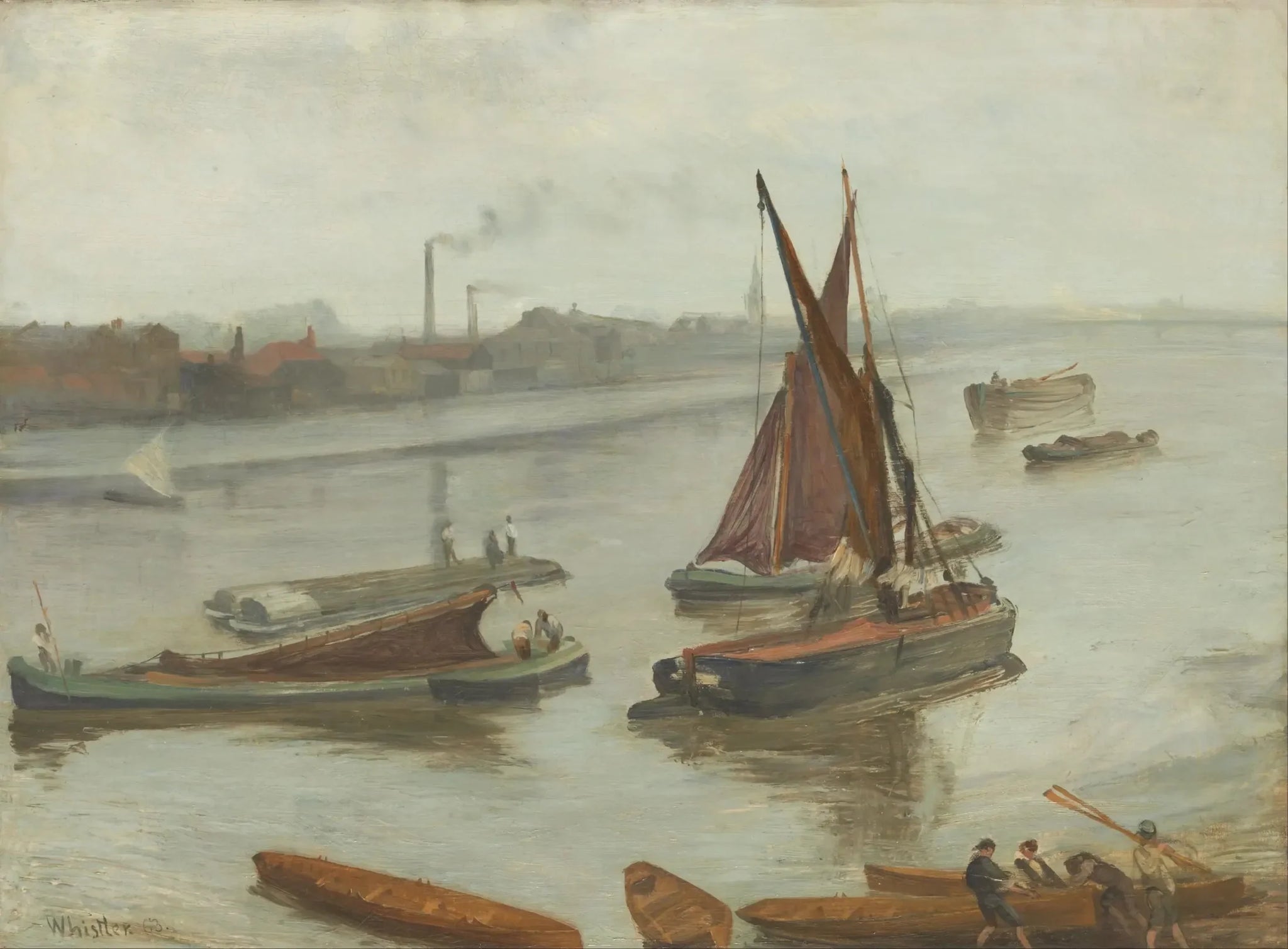 Gris et argent : Old Battersea Reach - James Abbott McNeill Whistler image 1 reproduction de peinture à l’huile