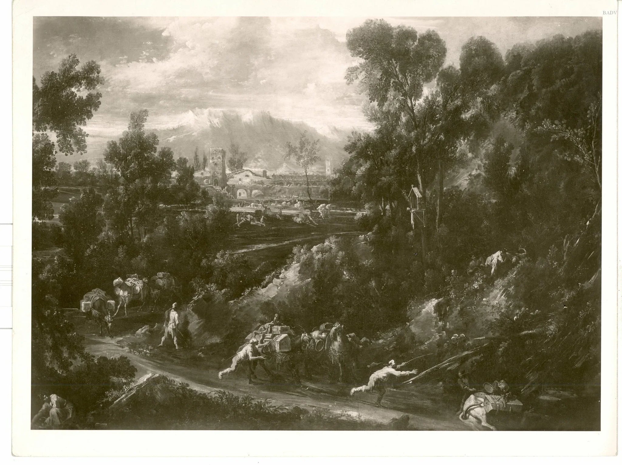 Große Landschaft mit Staffage (Tragetierkarawane) - Alessandro Magnasco image 1 tableau peint à l’huile sur toile