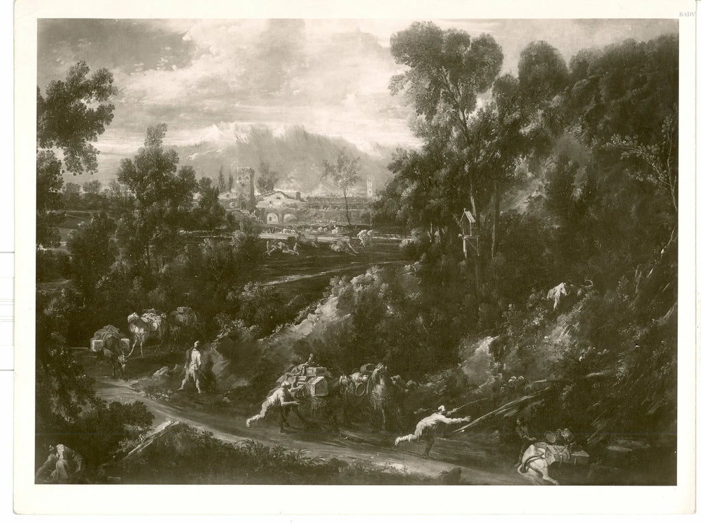 Große Landschaft mit Staffage (Tragetierkarawane) - Alessandro Magnasco image 2 reproduction artisanale de tableau