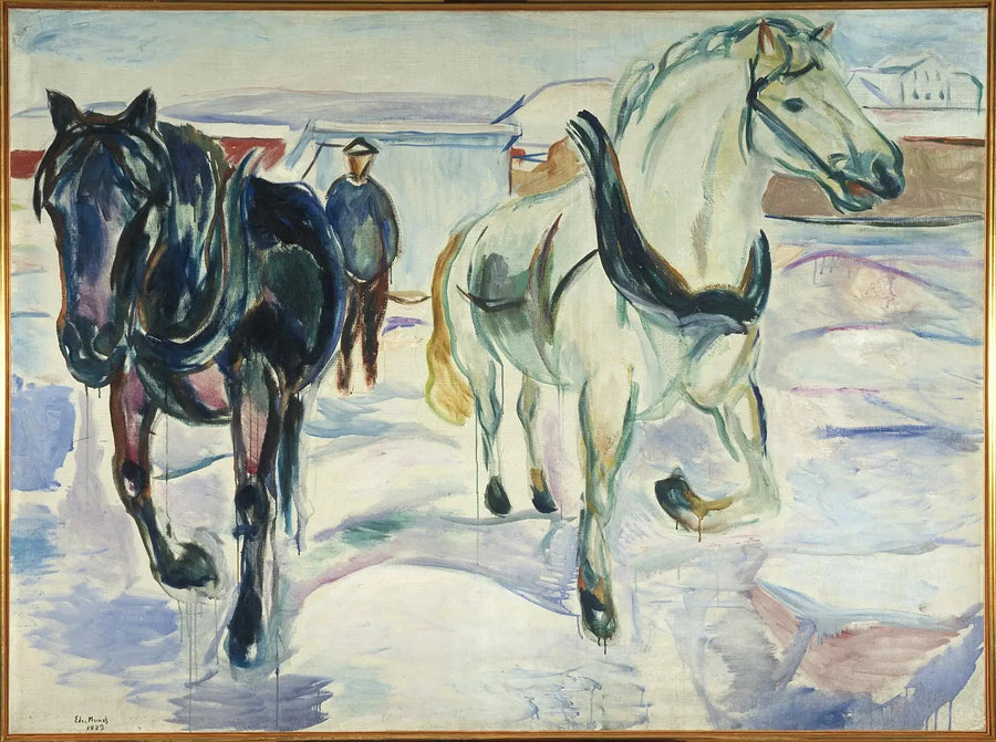 Groupe de chevaux dans la neige - Edvard Munch