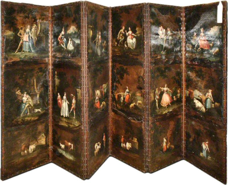 Groupe de dix-huit paysages avec animaux et personnages (paravent) - Antoine Watteau image 1 reproduction artisanale de tableau