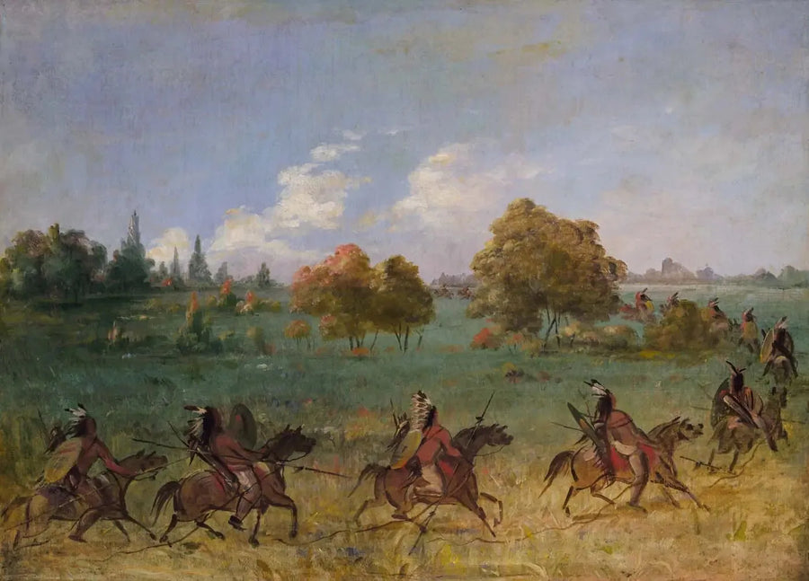 Groupe de guerre comanche en marche, entièrement équipé - George Catlin