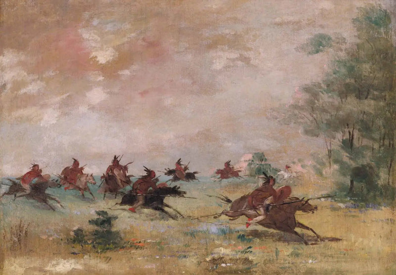 Groupe de guerre comanche, monté sur des chevaux sauvages - George Catlin