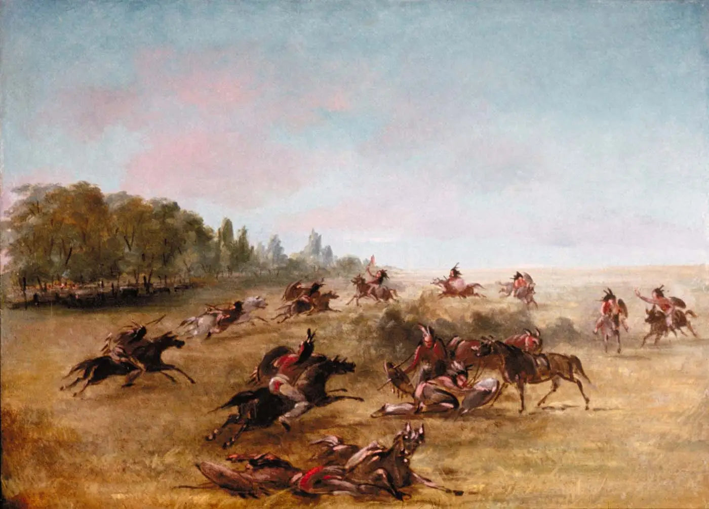 Groupe de guerre monté parcourant un fourré - George Catlin image 1 reproduction réalisée par Alpha Reproduction