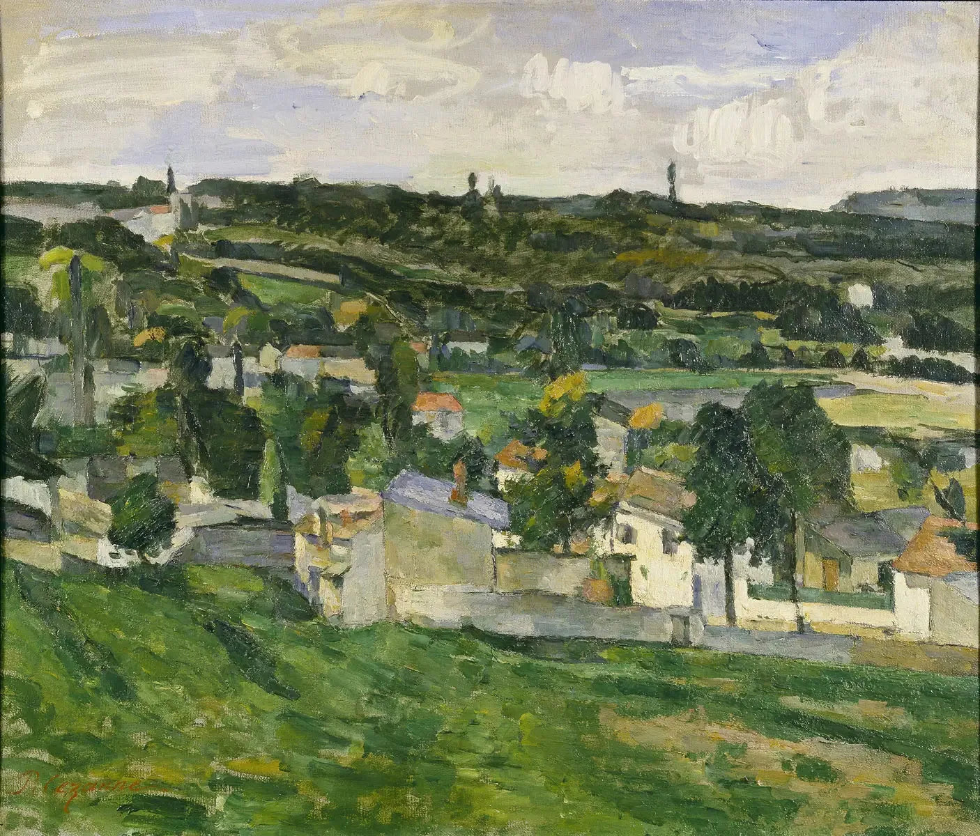 Groupe de maisons, paysage d'île de France - Paul Cézanne image 1 copie peinte à la main à l’huile