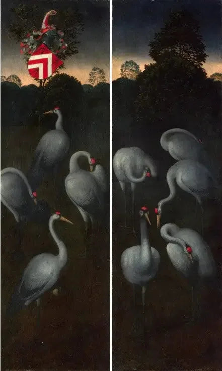 Grues avec armoiries - Hans Memling image 1 reproduction de peinture à l’huile