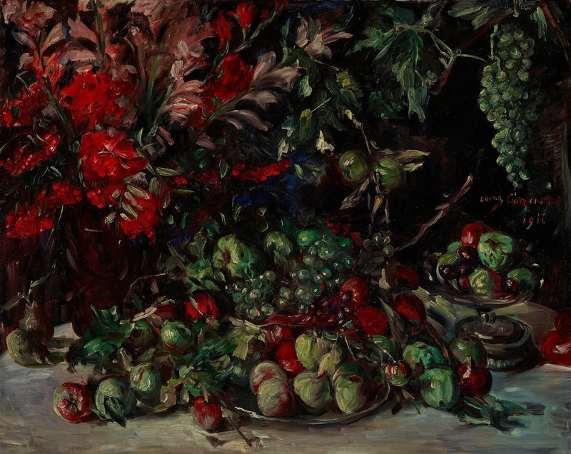 Grünes Stilleben mit Früchten und Gladiolen - Lovis Corinth
