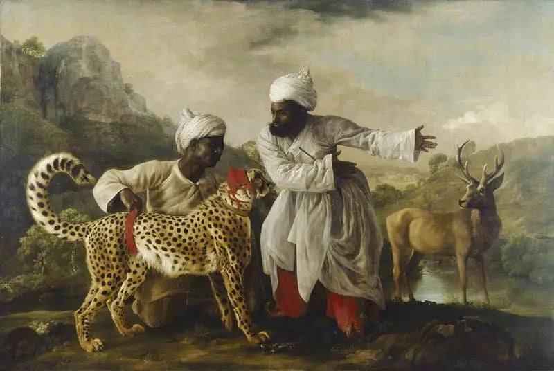 Guépard et cerf avec deux Indiens - George Stubbs image 1 copie de tableau peinte à la main