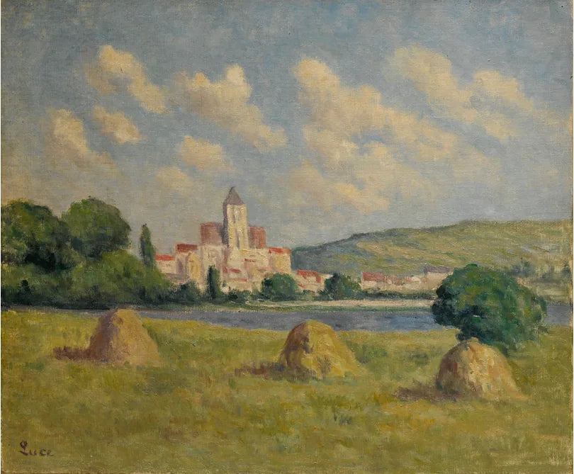 Guernes, l'église et les champs - Maximilien Luce image 1 copie peinte à la main à l’huile