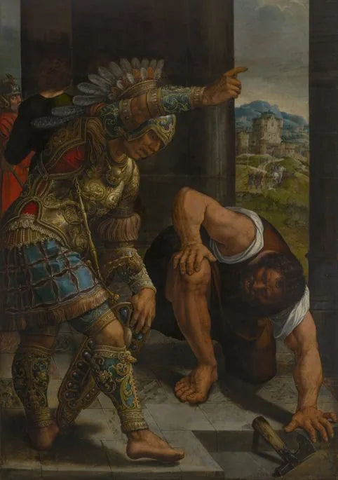 Guerrier romain en armure et serviteur agenouillé - Bernard van Orley image 1 reproduction d’œuvre d’art à l’huile