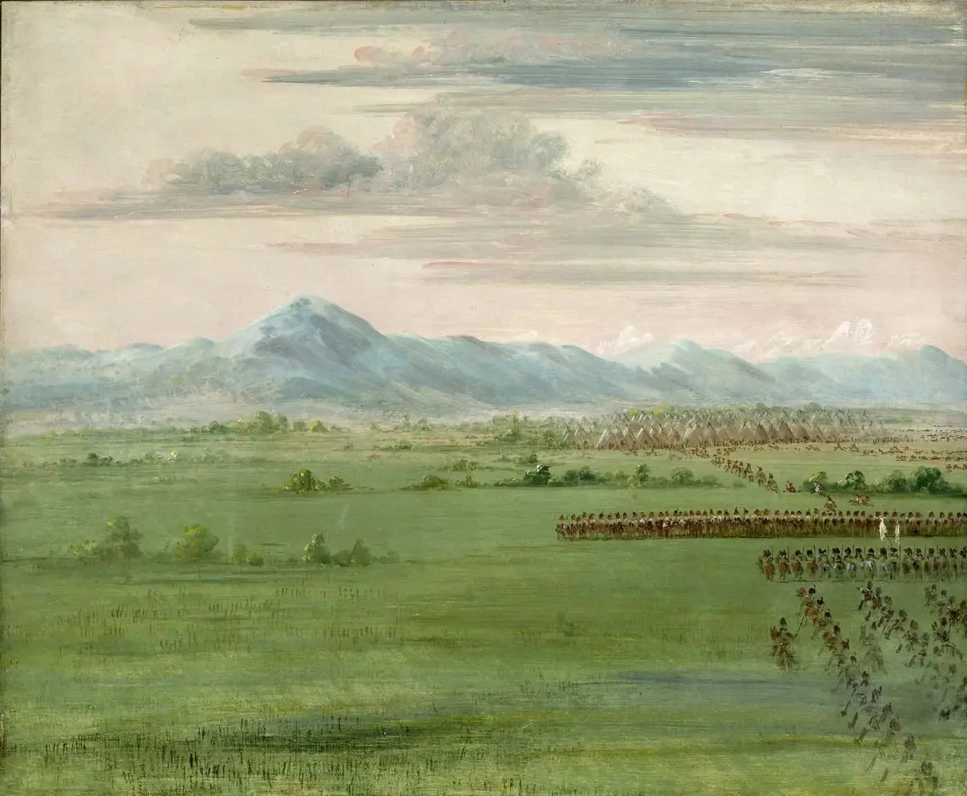 Guerriers Comanches, avec drapeau blanc, recevant les dragons - George Catlin image 1 tableau peint à l’huile sur toile