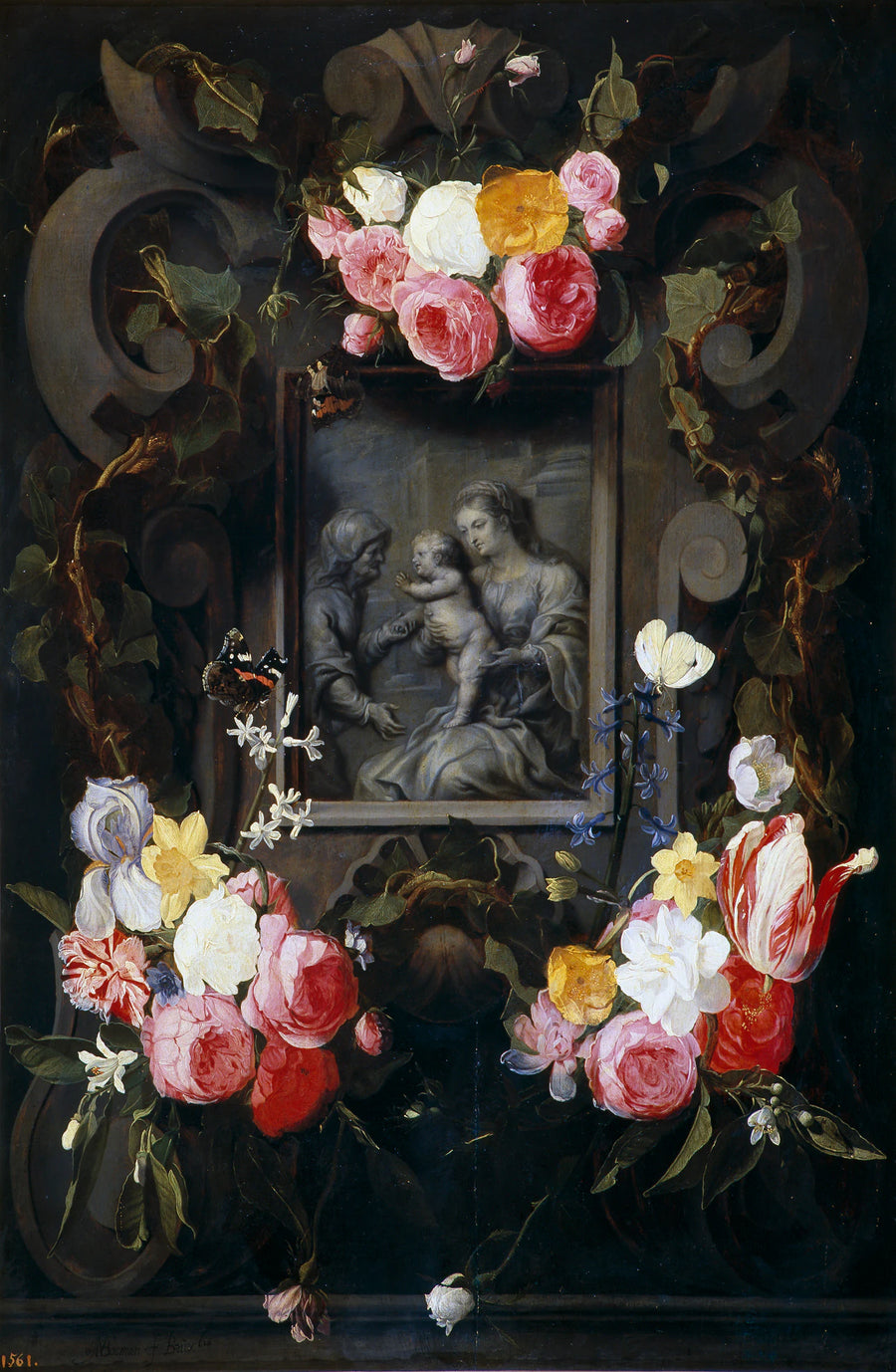 Guirlande avec Sainte Anne la Vierge à l'Enfant - Andries Bosman
