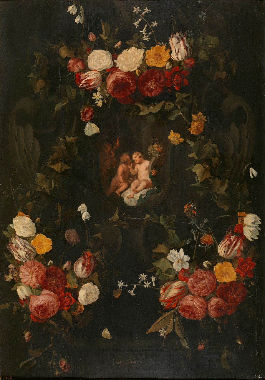 Guirlande avec trois putti - Christian Luycks