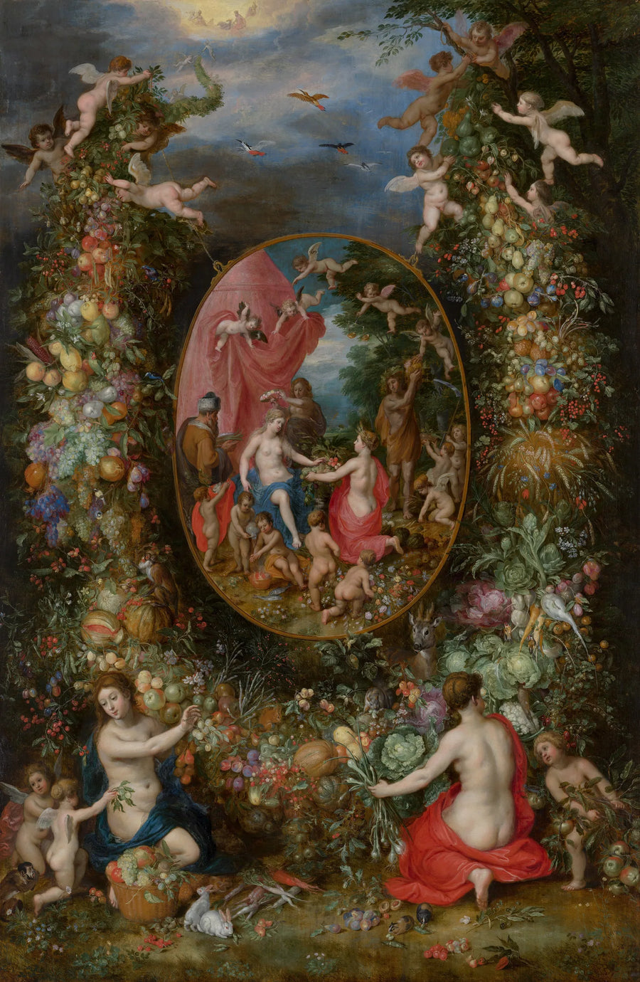 Guirlande de fruits et de fleurs autour d'une allégorie de l'agriculture - Jan Brueghel l'Ancien
