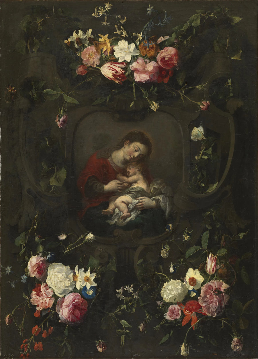 Guirlande de fleurs autour d'une Vierge à l'Enfant - Daniel Seghers