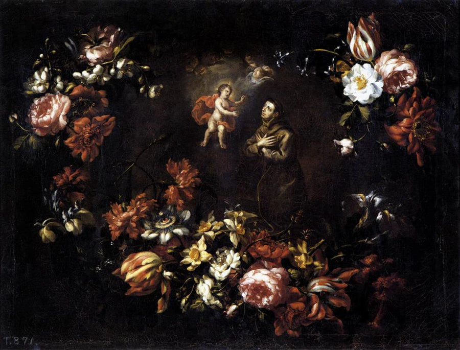 Guirlande de fleurs avec Saint Antoine de Padoue - Bartolomé Pérez