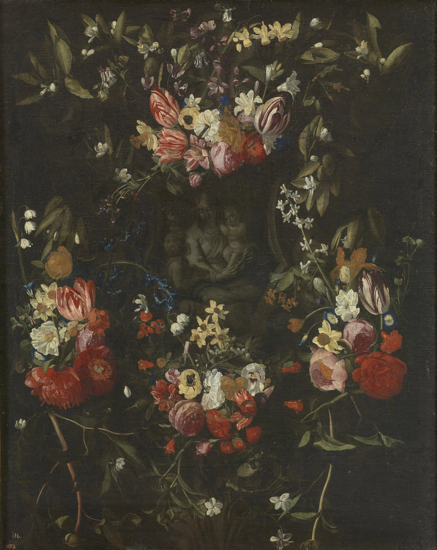 Guirlande de Fleurs avec la Vierge Marie, l'Enfant Jésus et Saint Jean - Érasme Quellin le Jeune