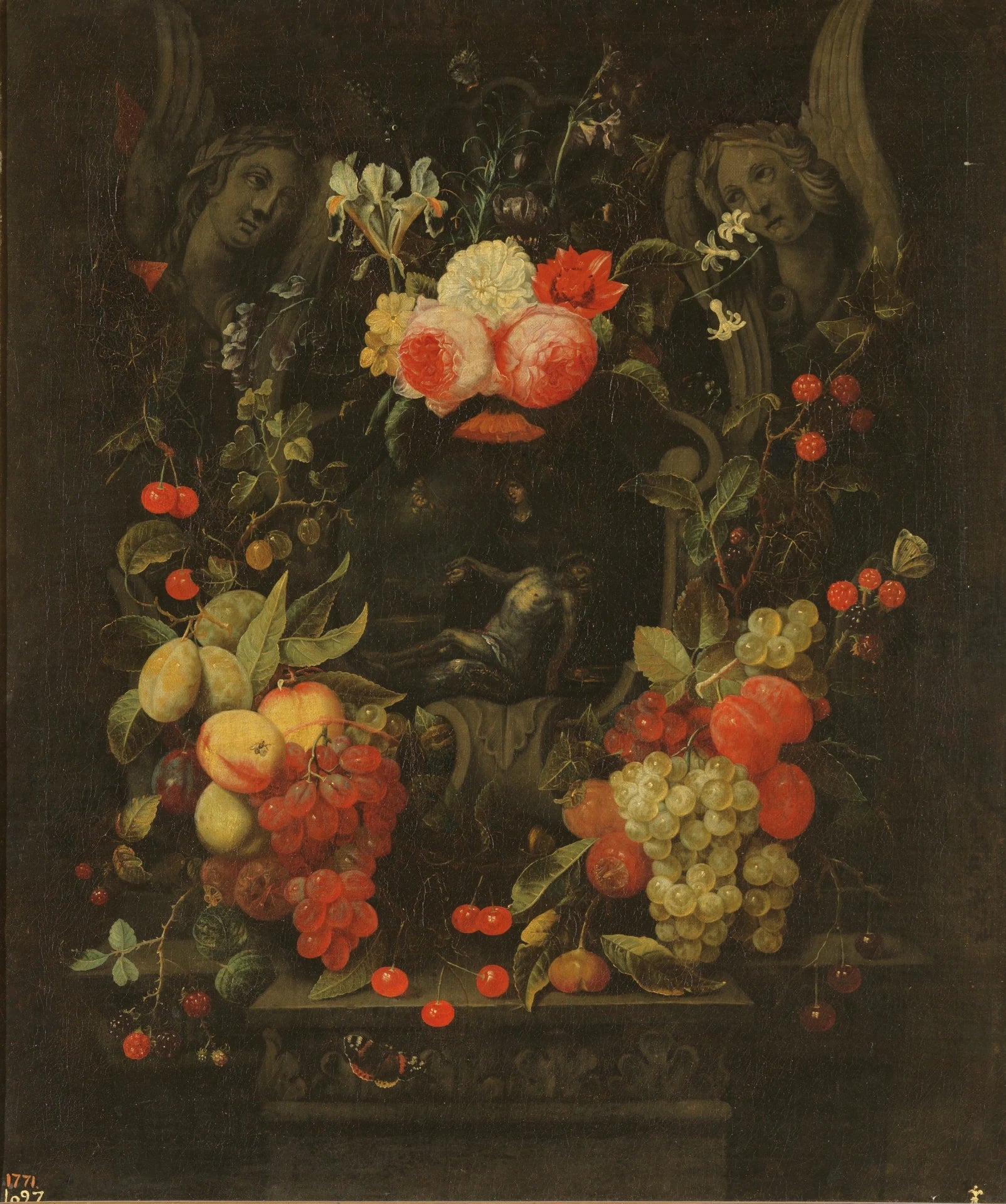Guirlande de fleurs et de fruits avec la Pietà - Cornelis van Huynen