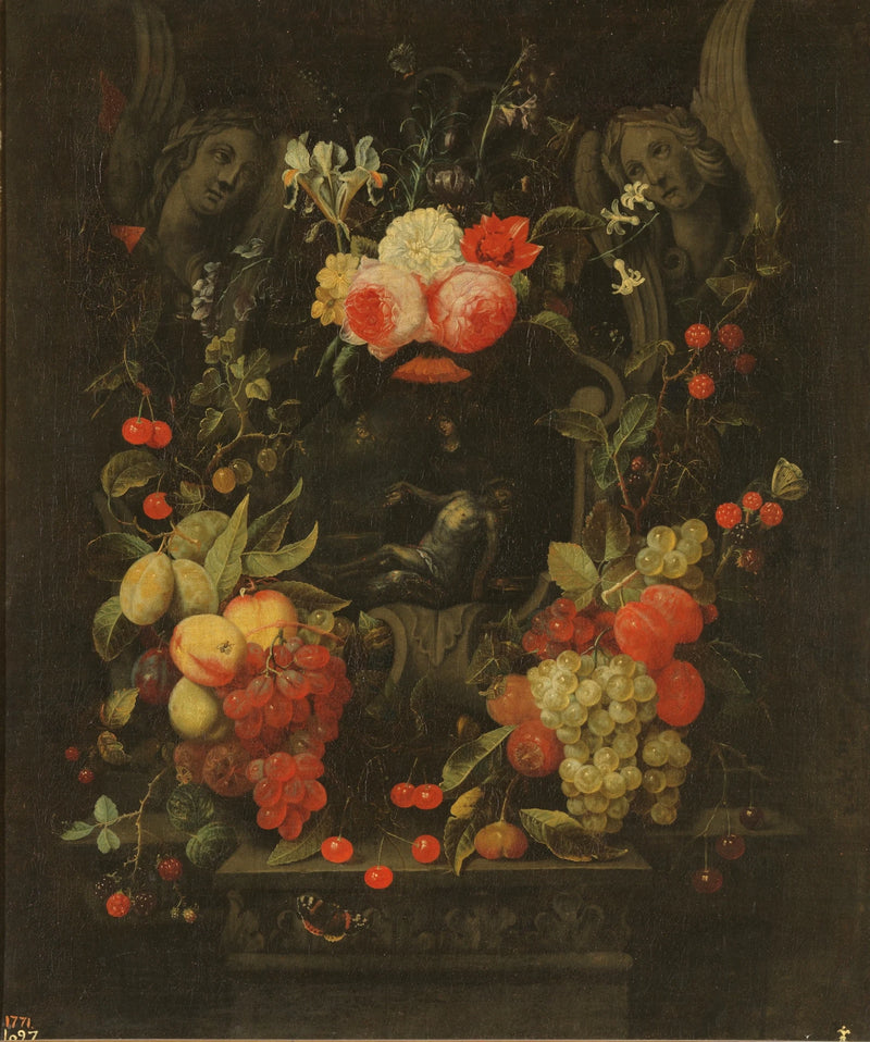 Guirlande de fleurs et de fruits avec la Pietà - Cornelis van Huynen