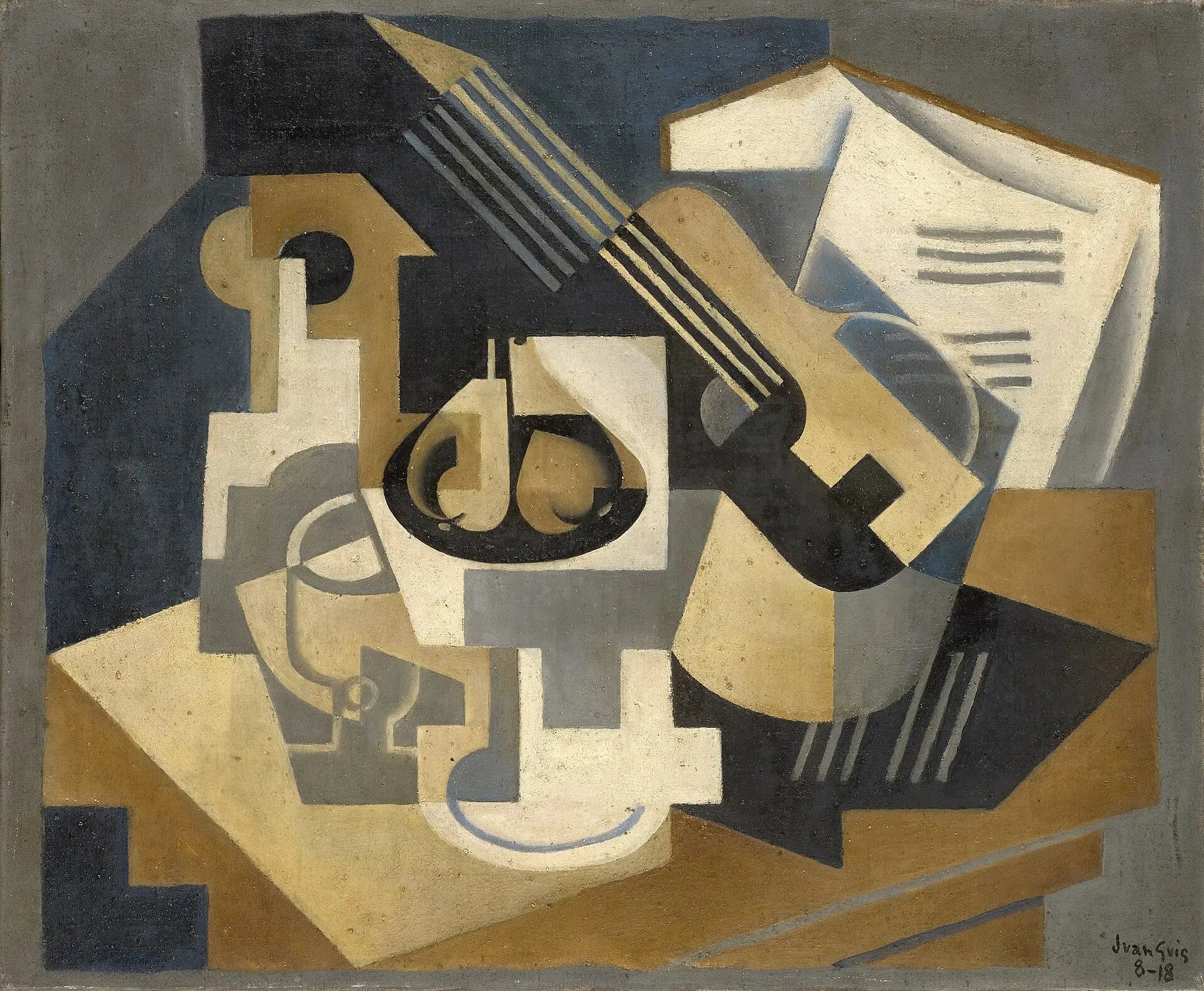 Guitare et compotier sur une table - Juan Gris image 1 reproduction artisanale de tableau