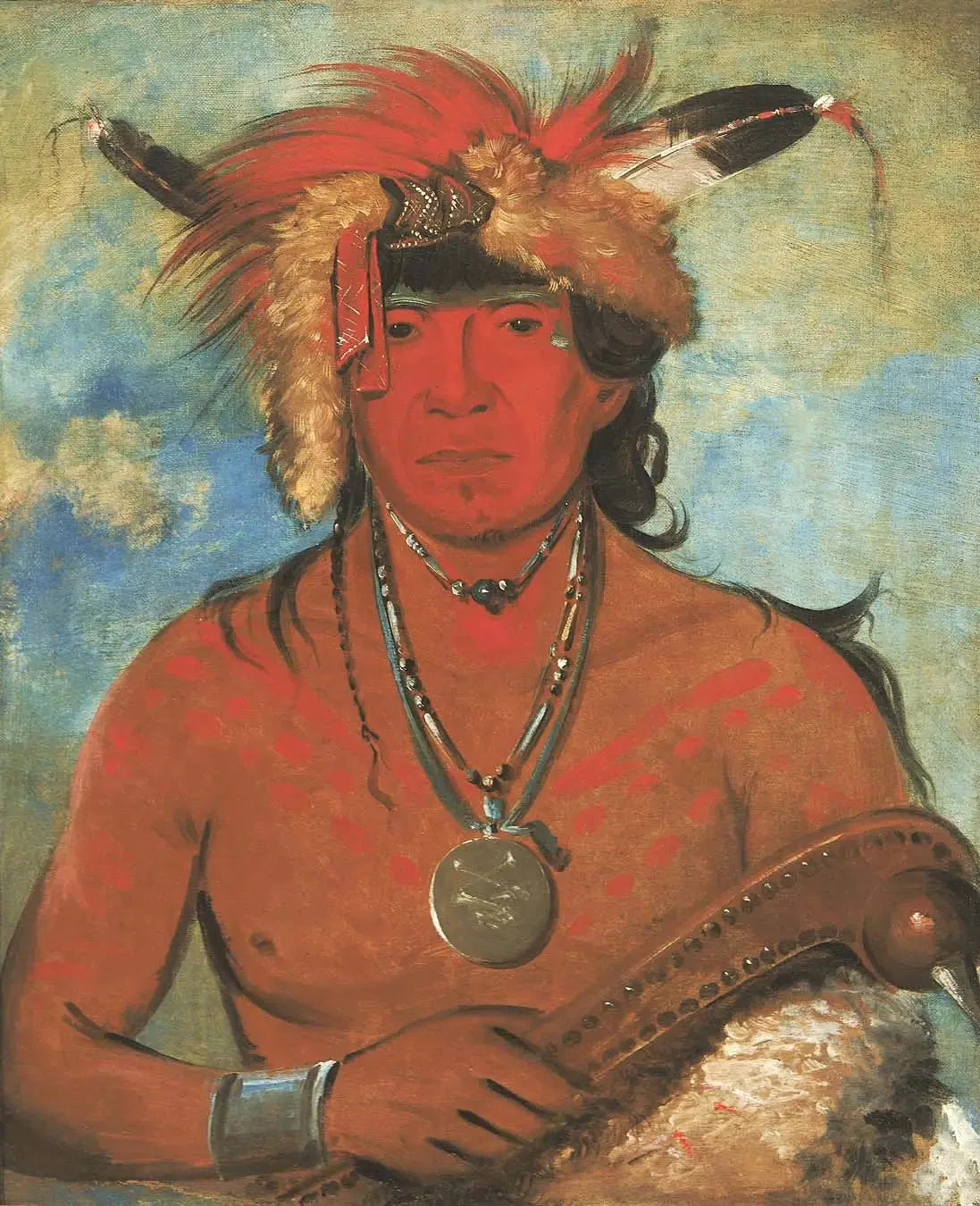 Háh-je-day-ah'-shee, Rencontre avec les oiseaux, un brave - George Catlin image 1 reproduction artisanale de tableau