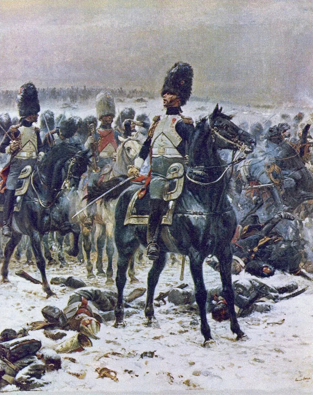 Haut les têtes ! le colonel Lepic à Eylau le 8 février 1807 - Édouard Detaille image 1 copie peinte à la main à l’huile
