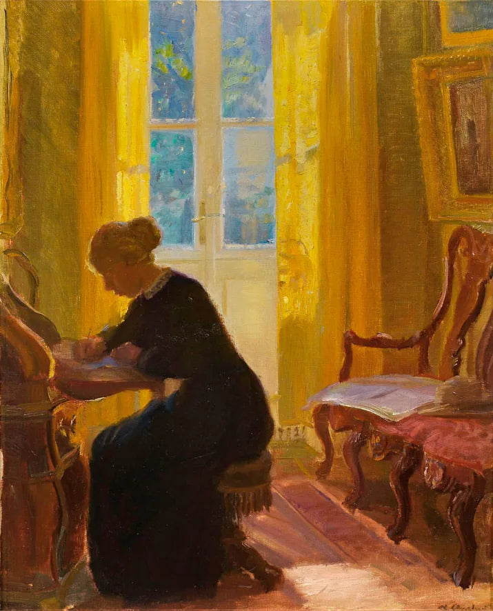 Helga Ancher est en train d'écrire. - Anna Ancher image 1 tableau peint à l’huile sur toile
