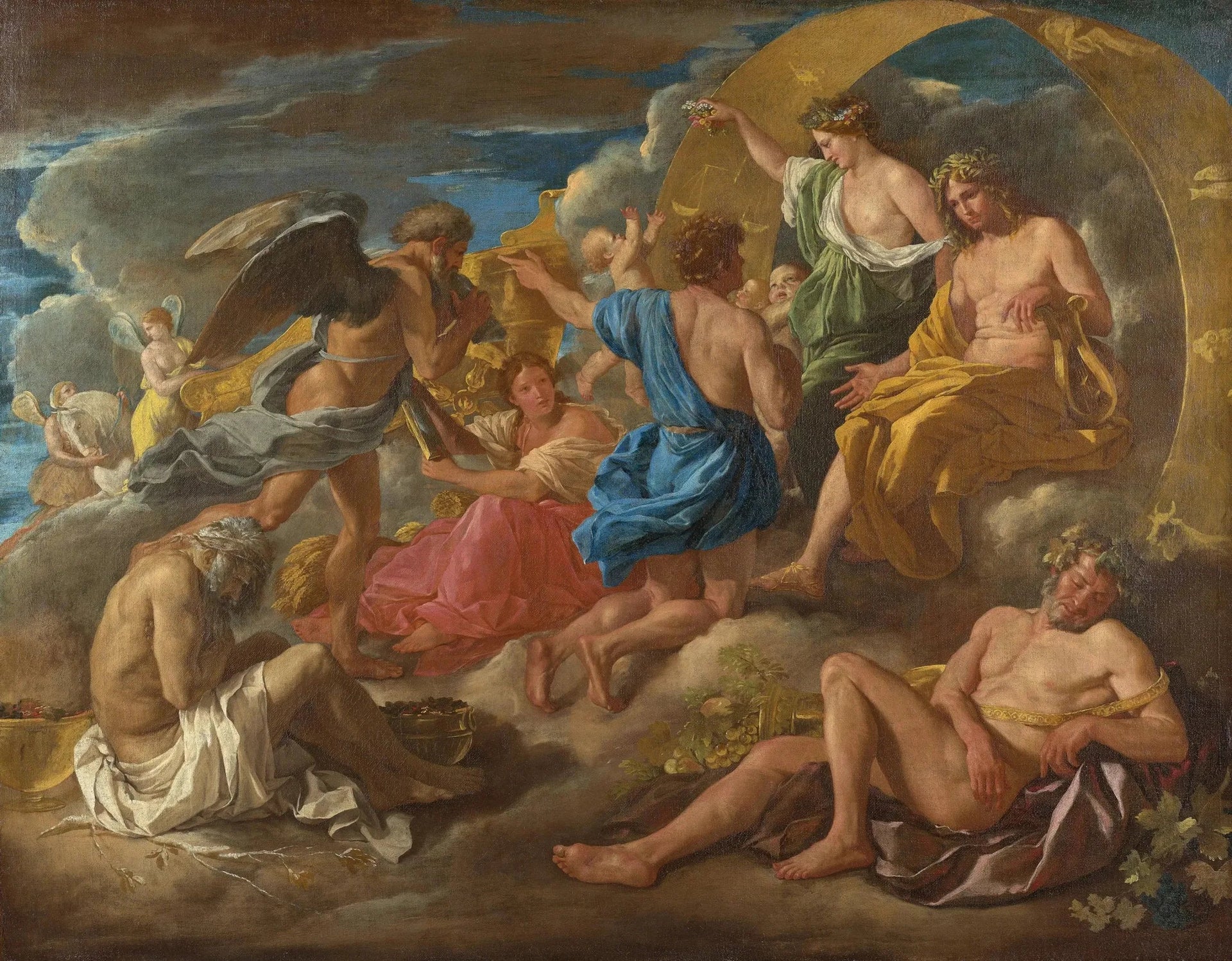 Hélios et Phaëton avec Saturne et les quatre saisons - Nicolas Poussin image 1 reproduction de peinture à l’huile