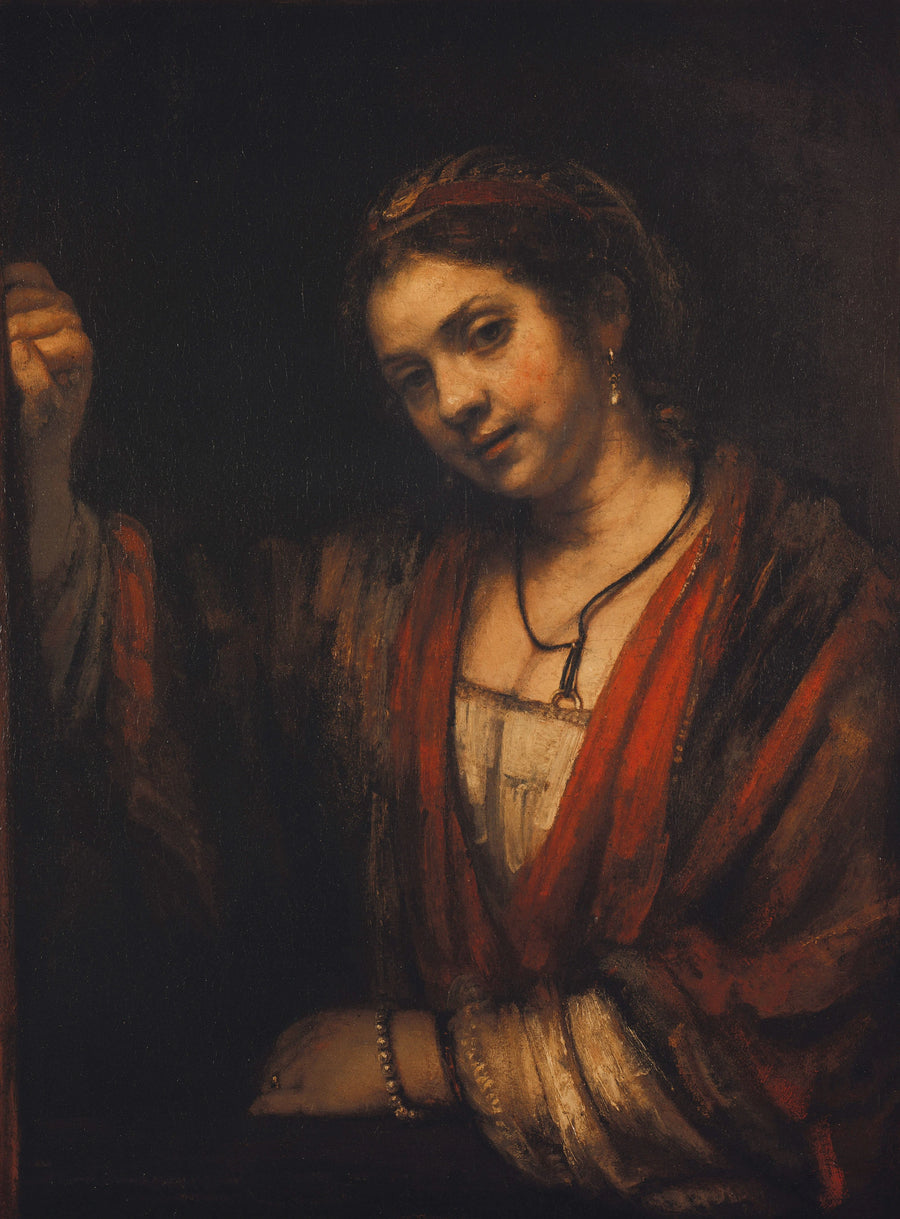 Jeune femme à une porte ouverte, dite Hendrickje Stoffels – Rembrandt