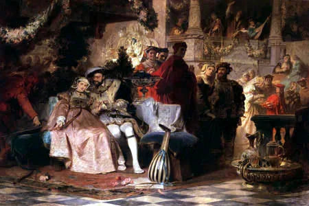 Henri VIII et Anne Boleyn au bal du cardinal Wolsey - Karl von Piloty image 1 copie peinte à la main à l’huile