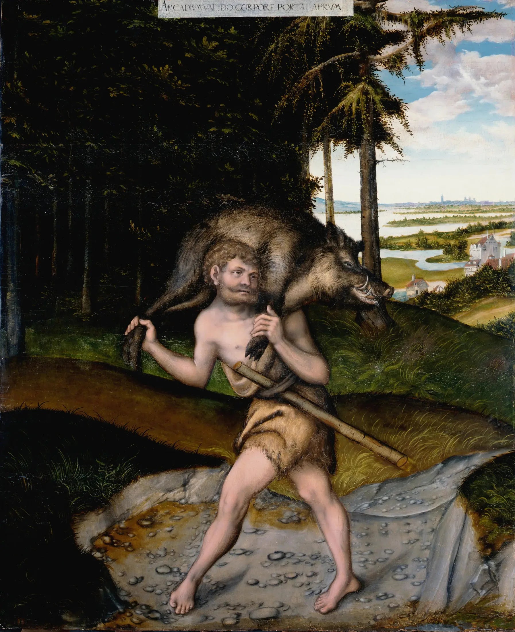 Hercule et le sanglier d'Érimanthe - Lucas Cranach the Elder image 1 reproduction artisanale de tableau