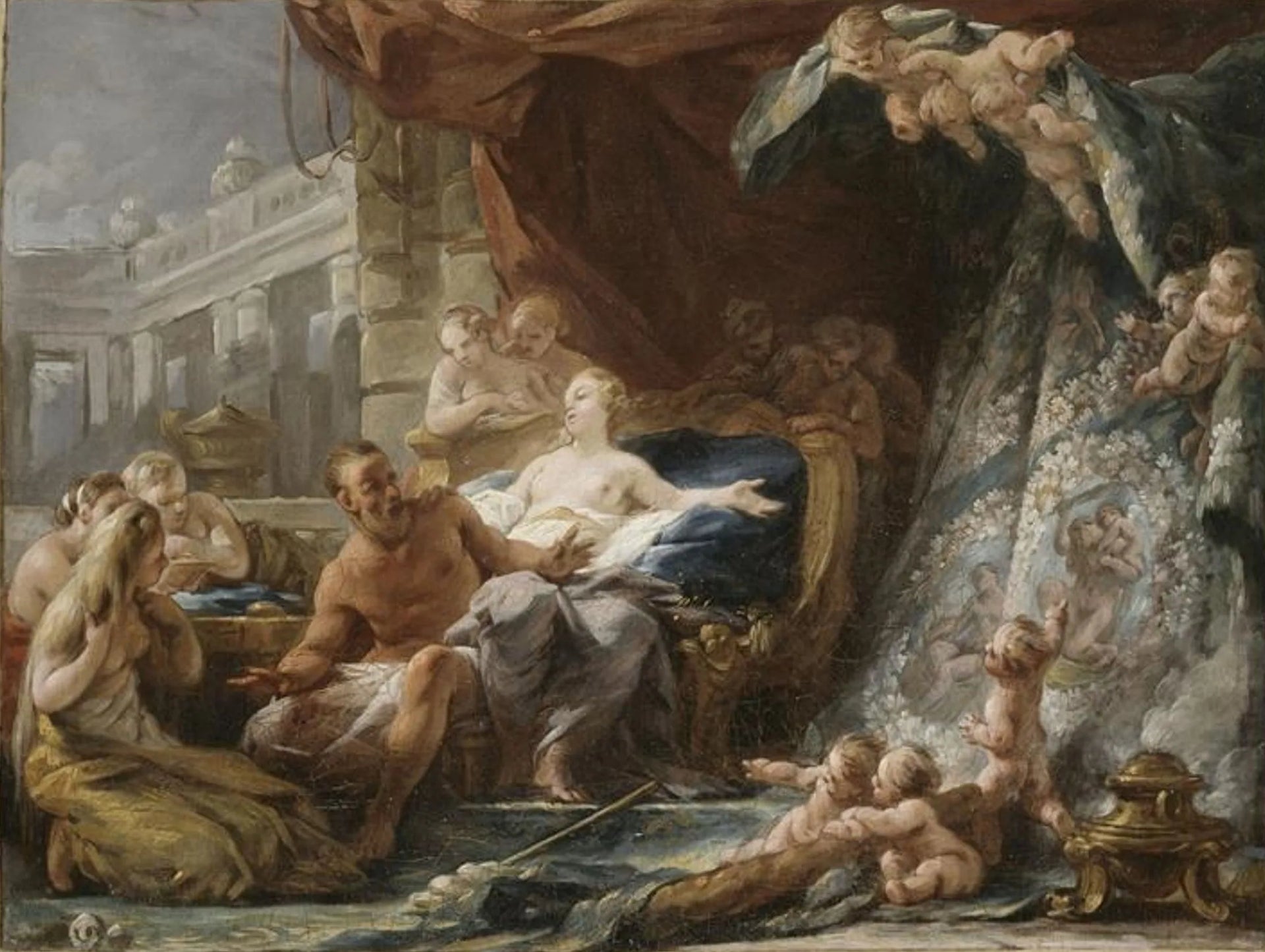 Hercule et Omphale - Noël Hallé image 1 copie peinte à la main à l’huile