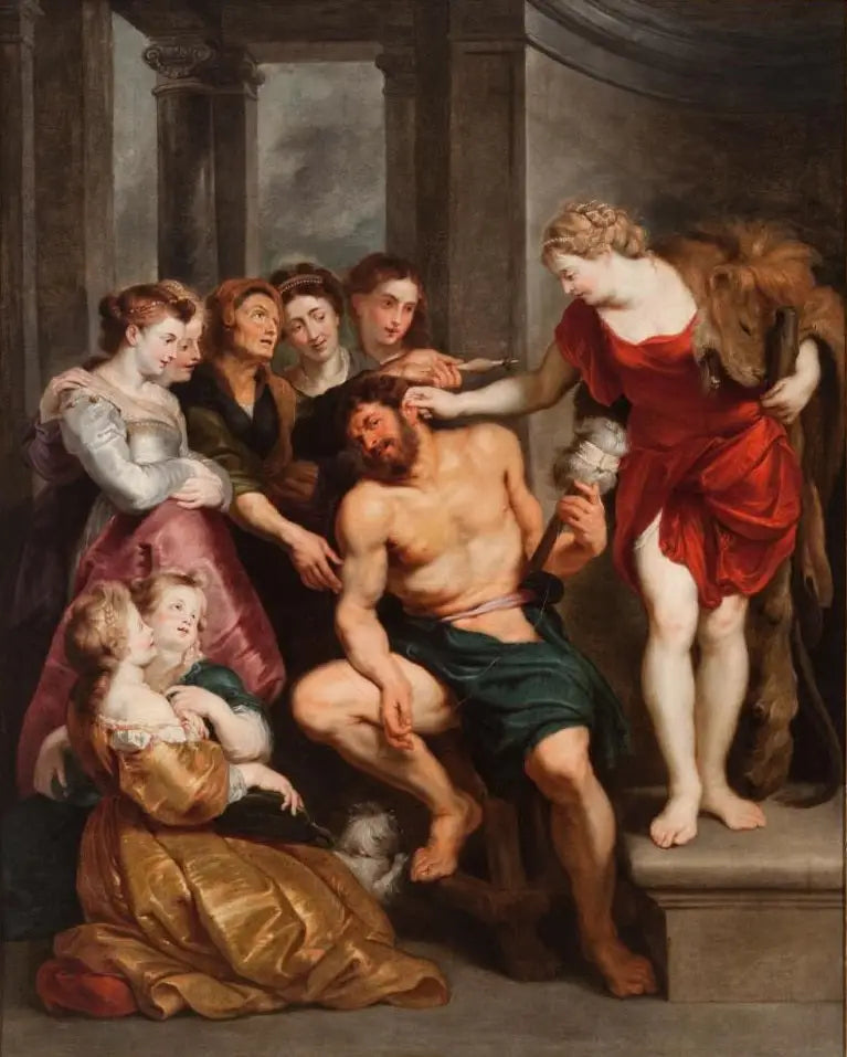 Hercule, malade d'amour, se fait dominer par Omphale - Peter Paul Rubens image 1 copie peinte à la main à l’huile