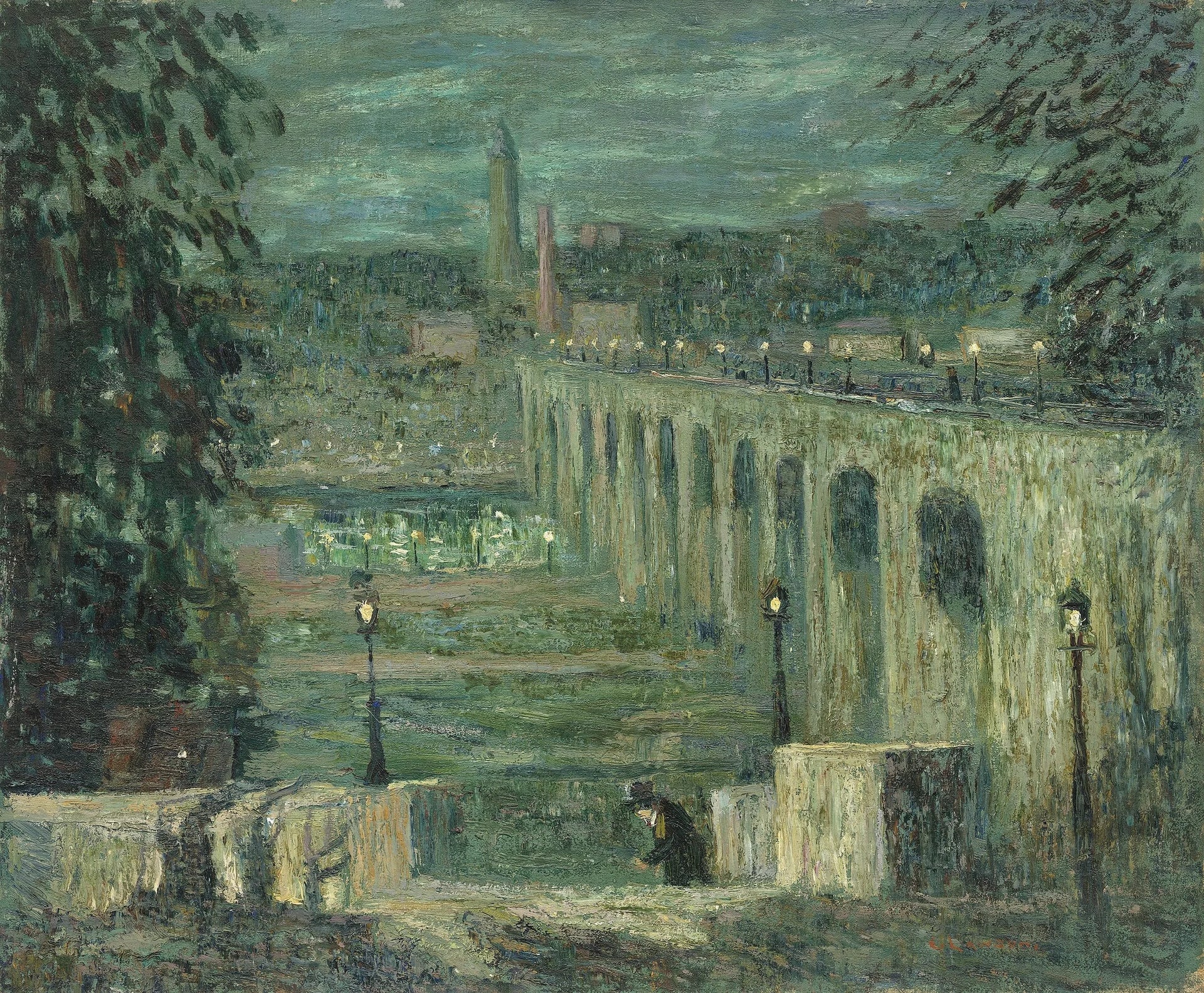 High Bridge la nuit, New York - Ernest Lawson image 1 reproduction artisanale de tableau