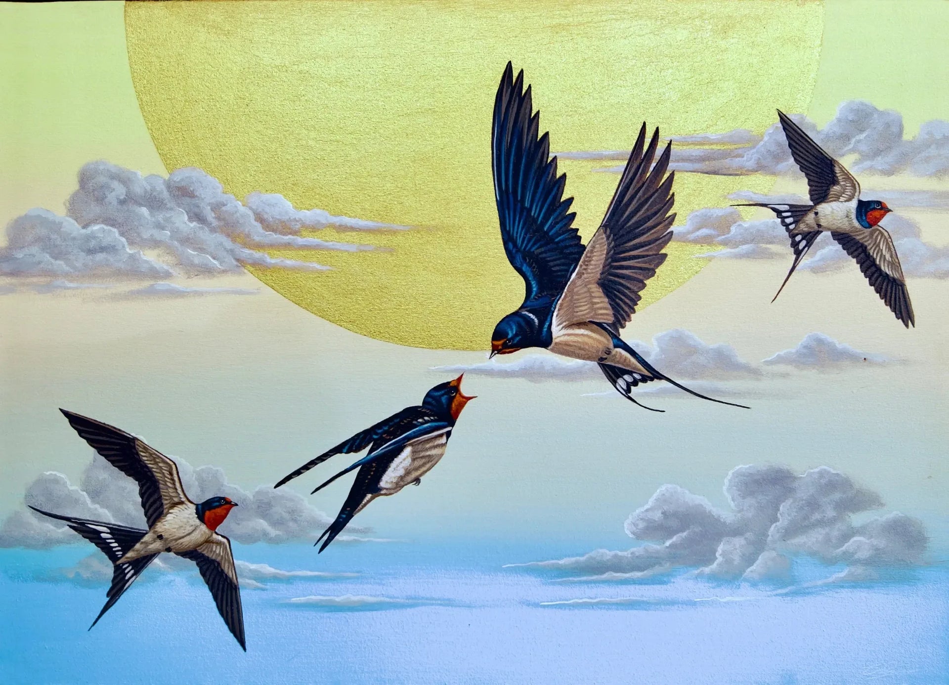 Hirondelle dans le Ciel | 70 X 50 cm image 1 copie peinte à la main à l’huile