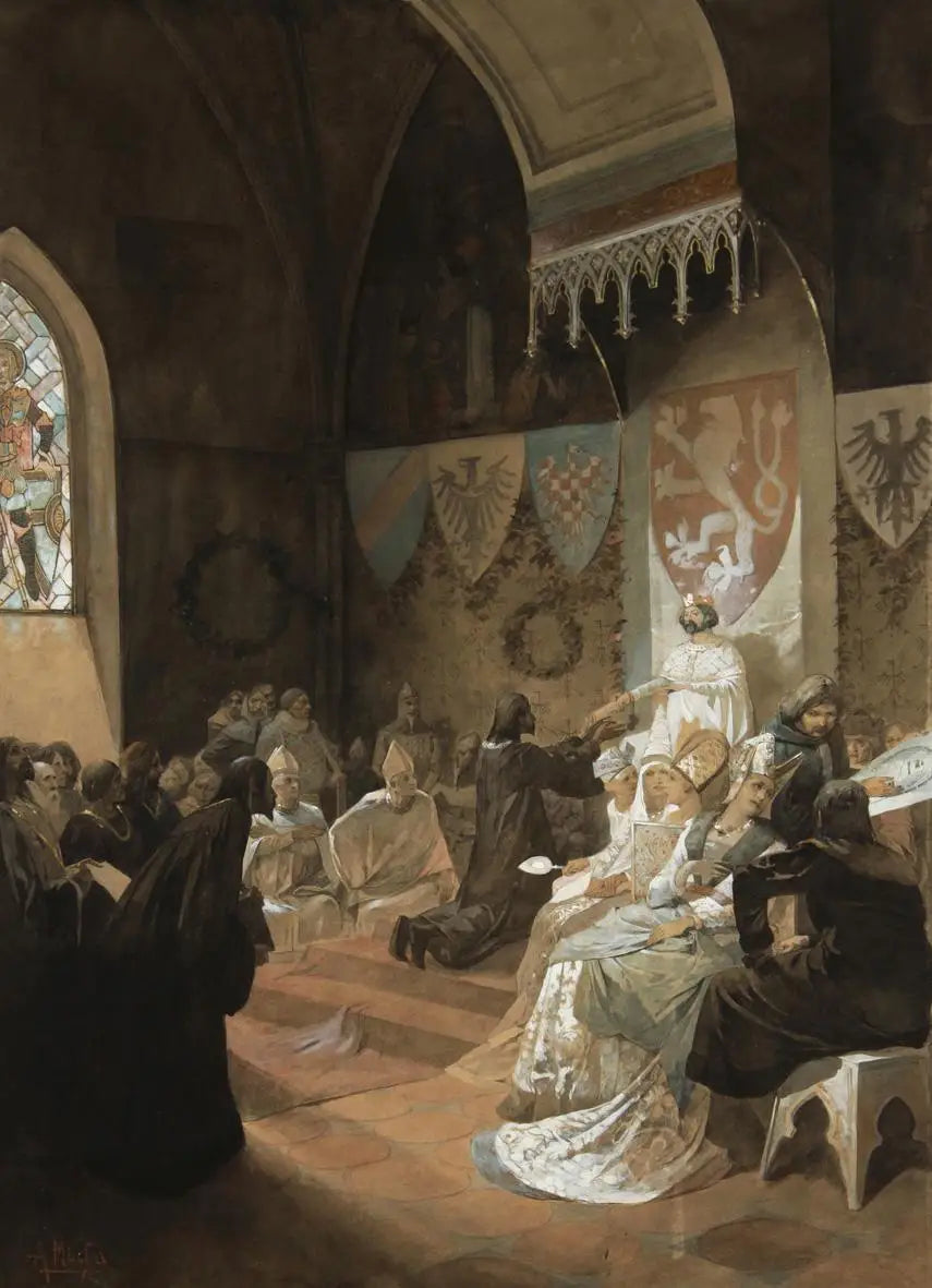 Historische Szene - Alphonse Mucha image 1 copie peinte à la main à l’huile