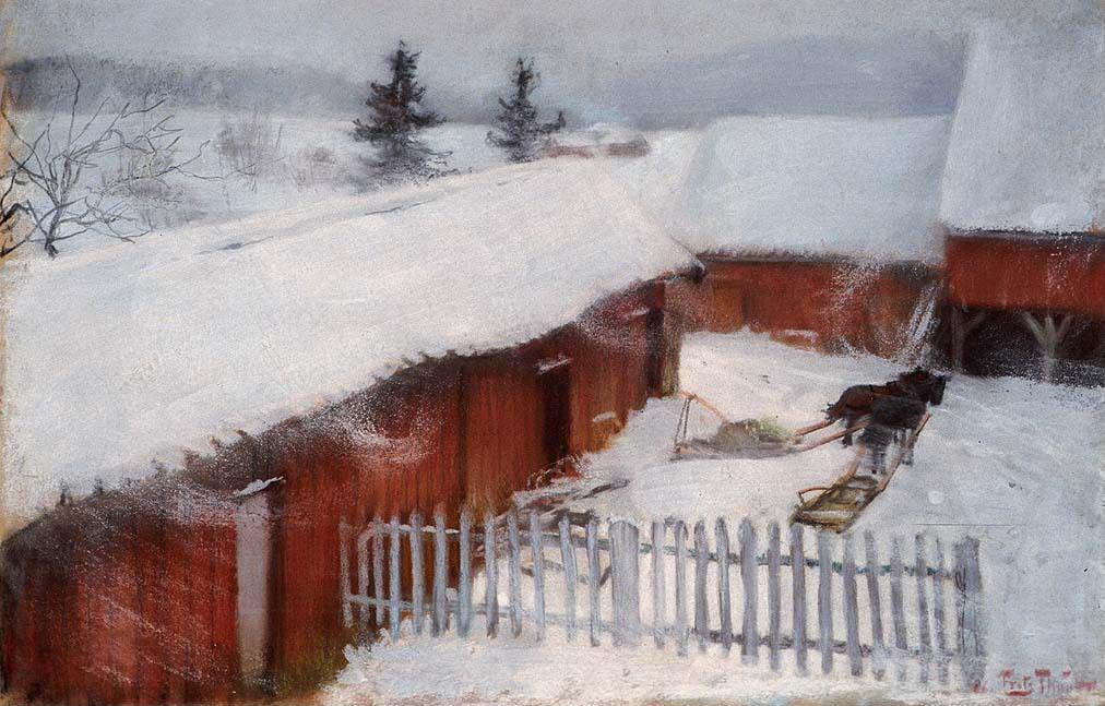 Hiver - Frits Thaulow image 1 reproduction de peinture à l’huile