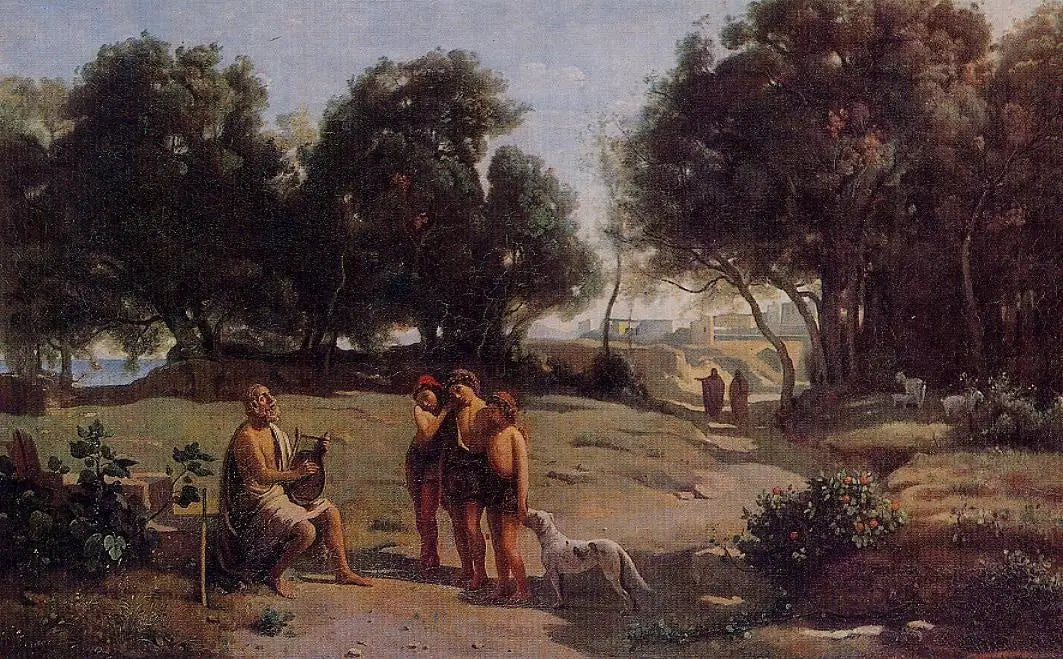 Homère et les Bergers - Jean-Baptiste Camille Corot image 1 reproduction de peinture à l’huile