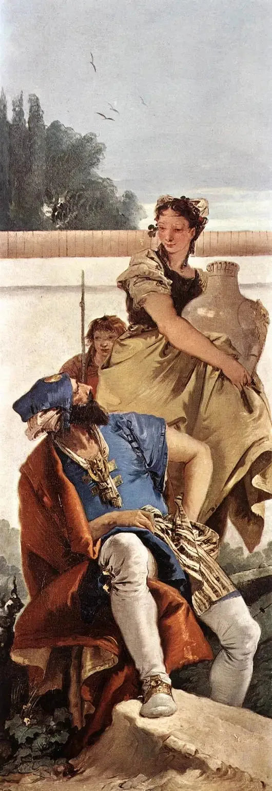Homme assis, femme avec un pot et garçon - Giovanni Battista Tiepolo image 1 tableau peint à l’huile sur toile