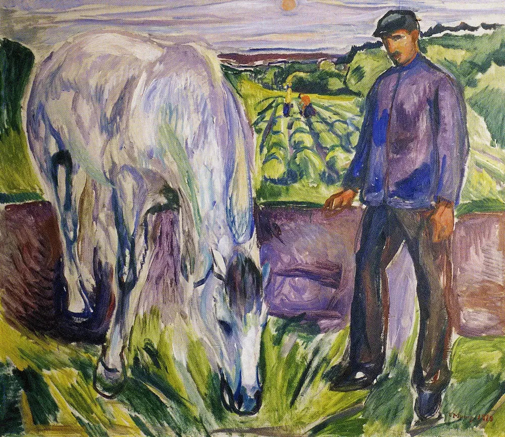 Homme au cheval - Edvard Munch image 1 copie peinte à la main à l’huile