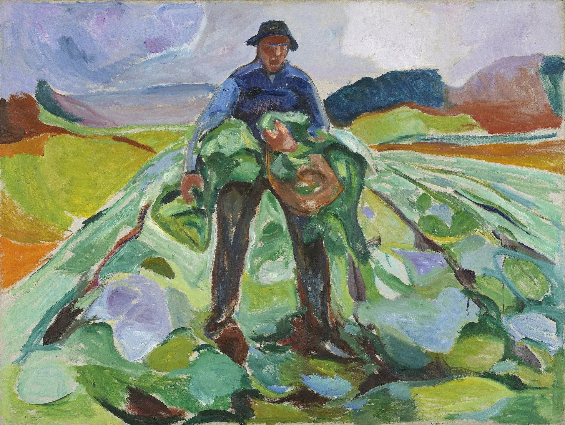 Homme dans le champ de choux - Edvard Munch image 1 copie de tableau peinte à la main
