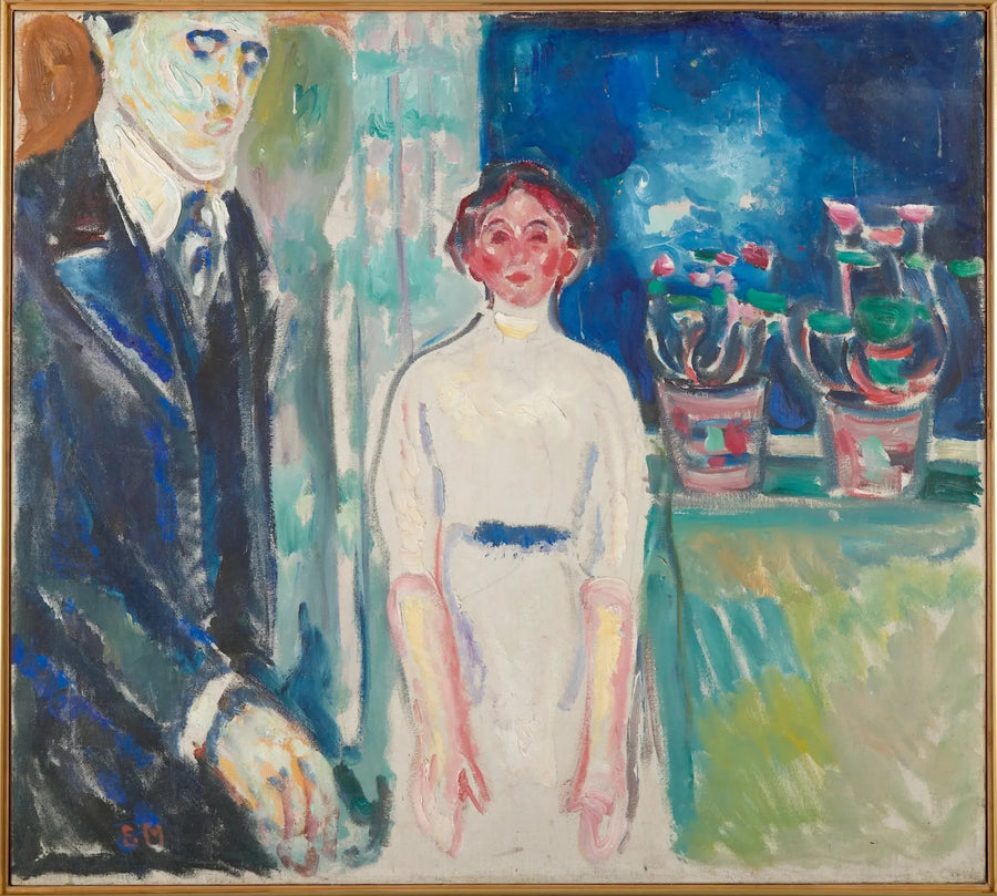 Homme et Femme près de la fenêtre avec des plantes en pot - Edvard Munch