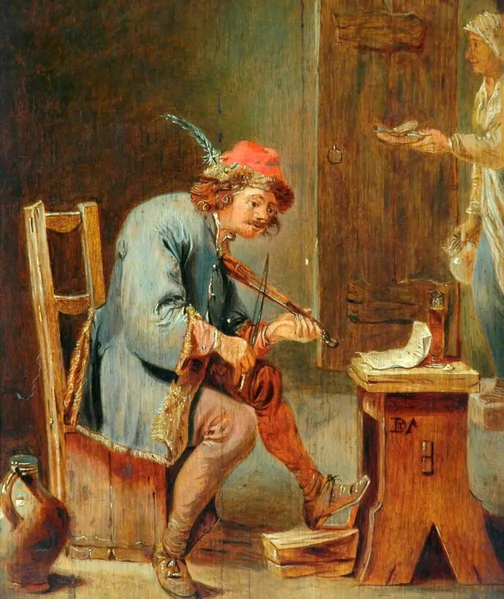 Homme jouant du violon - David Teniers le Jeune image 1 copie peinte à la main à l’huile