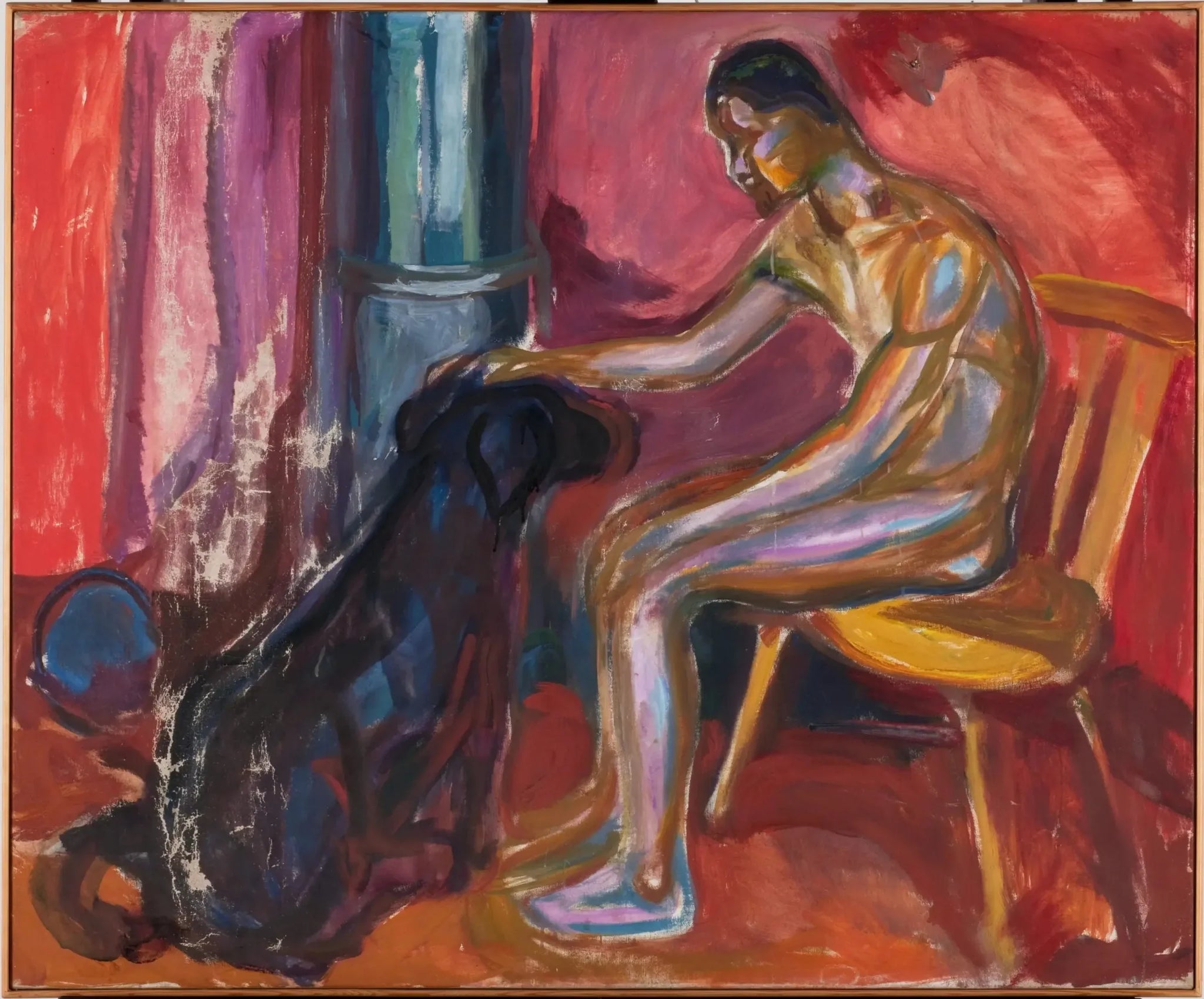 Homme nu assis avec un chien - Edvard Munch image 1 copie peinte à la main à l’huile
