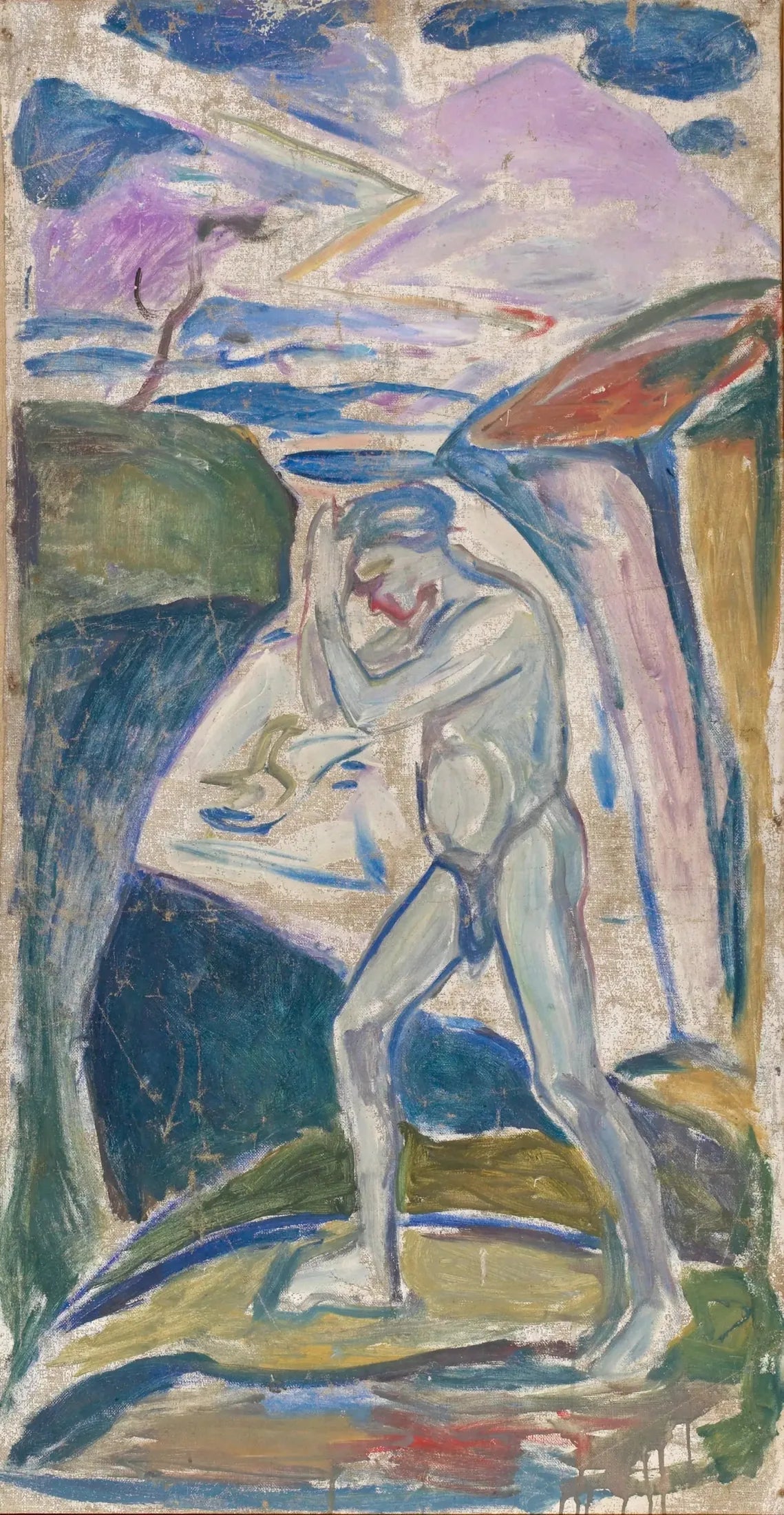 Homme nu dans un paysage rocheux - Edvard Munch image 1 tableau peint à l’huile sur toile