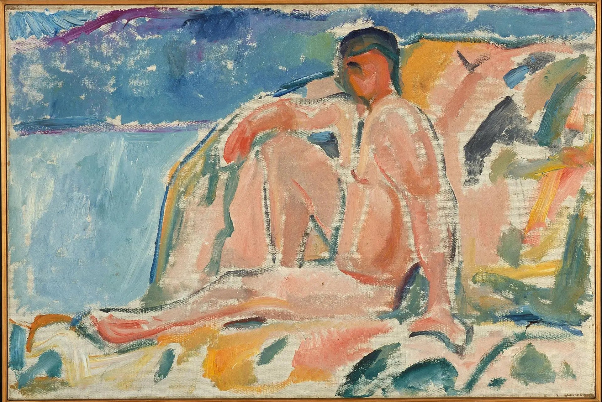 Homme nu sur un rocher - Edvard Munch image 1 reproduction de peinture à l’huile