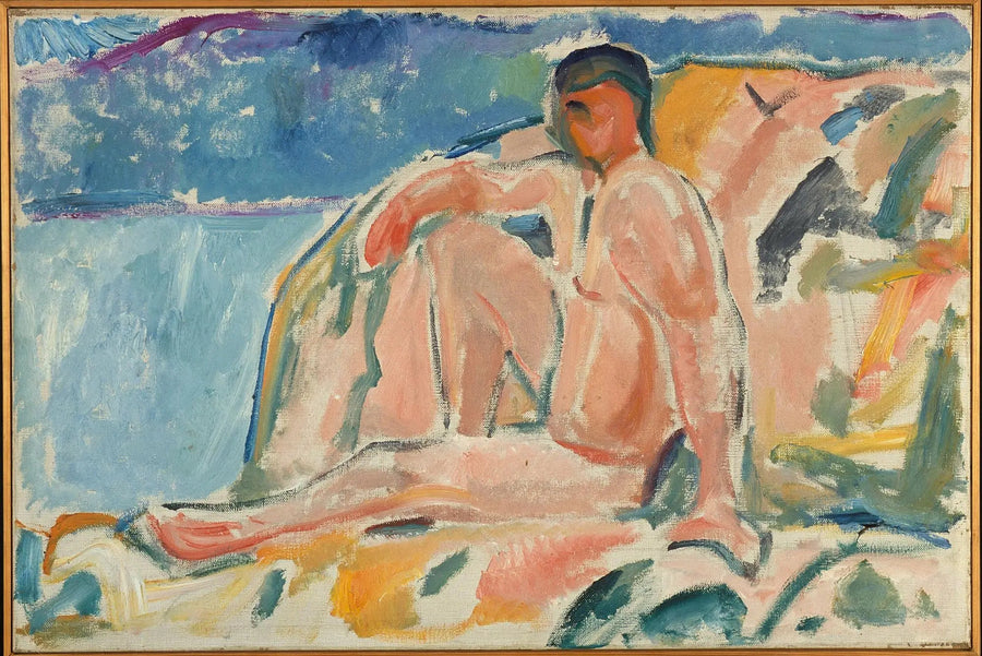 Homme nu sur un rocher - Edvard Munch