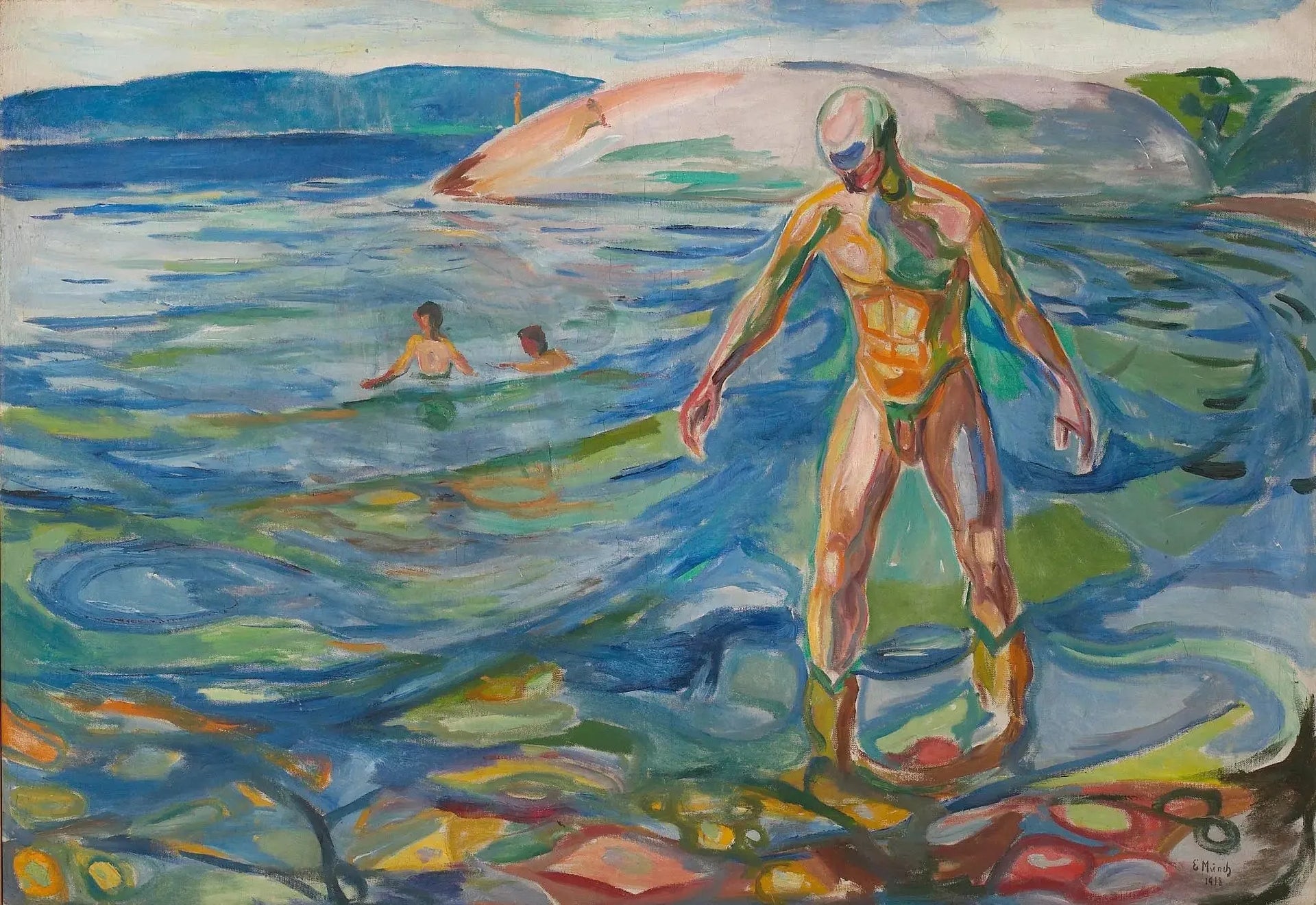 Homme se baignant - Edvard Munch image 1 copie de tableau peinte à la main