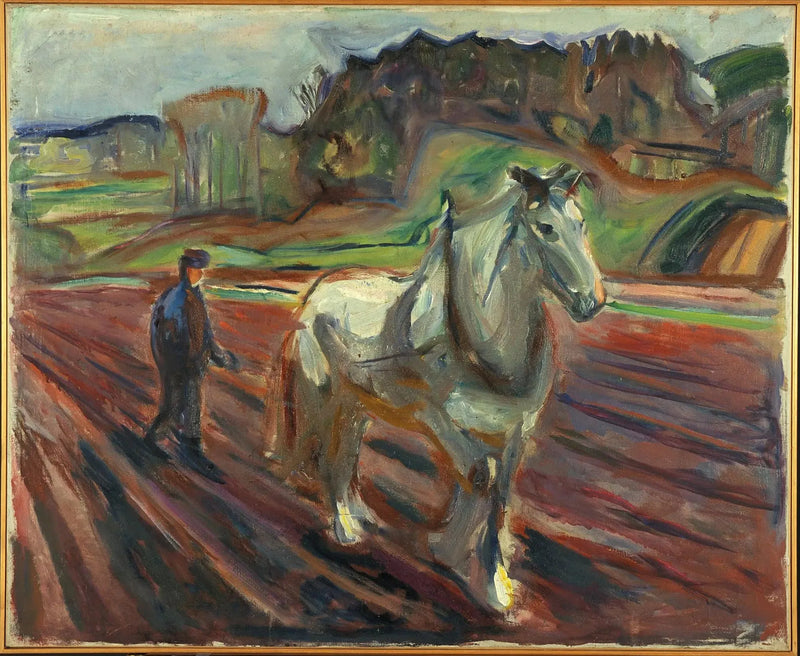 Homme travaillant avec un cheval blanc - Edvard Munch