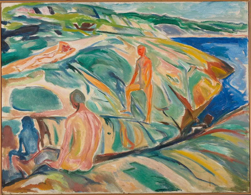 Hommes se baignant sur les rochers - Edvard Munch